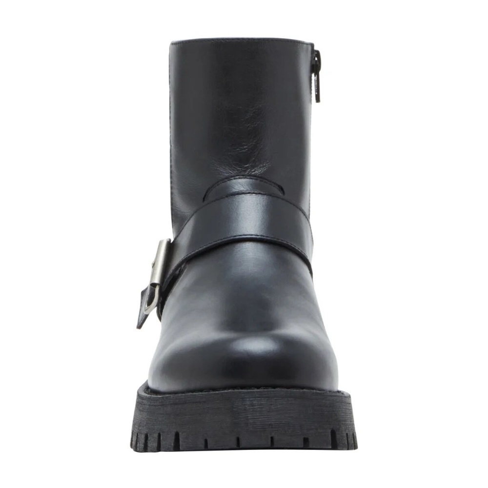 New Steve Madden Ankle Boot Crusader Black Leather Lugged Sole Bootie Buckle - Picture 6 of 7